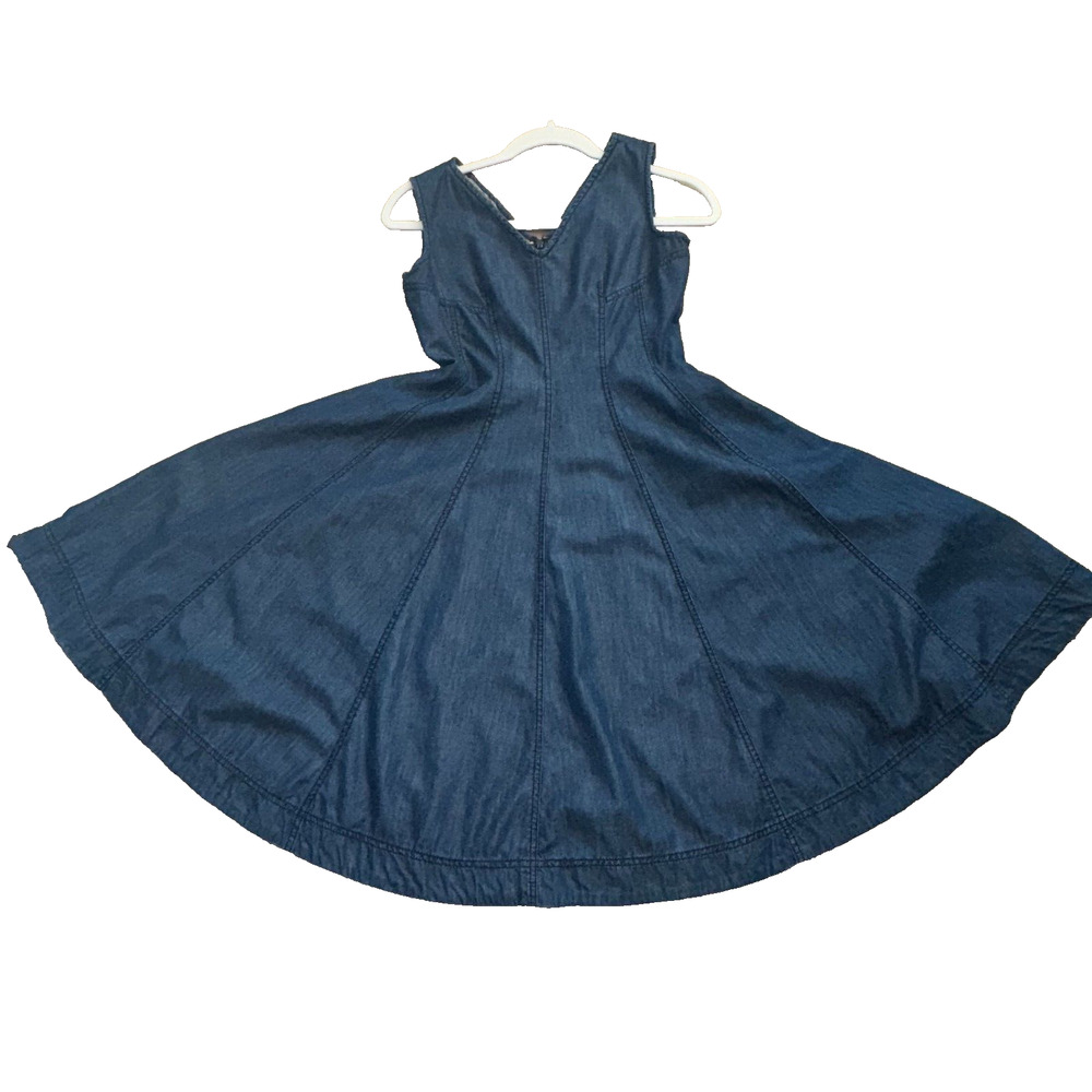 Anthropologie Holding Horses Women Denim Blue Dress Sleeveless Fit/Flair Size 2 - Picture 3 of 12